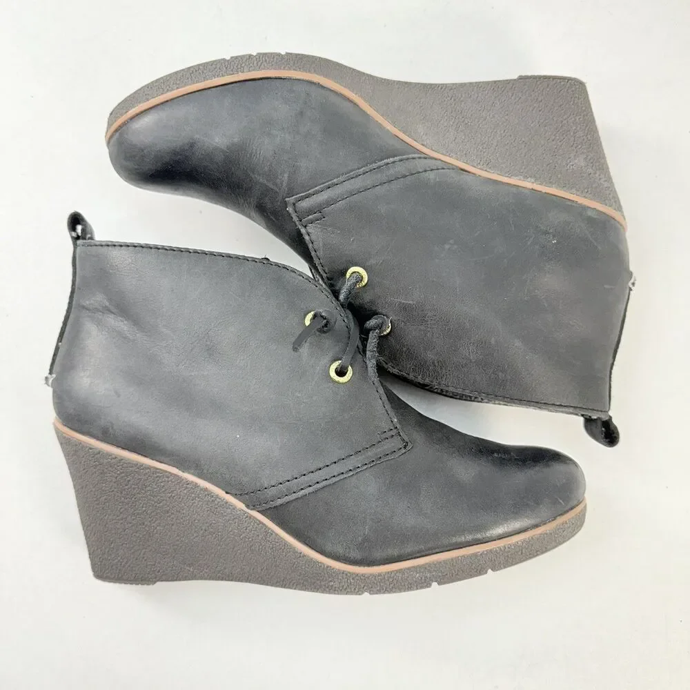 SPERRY Top Sider Harlow Black Leather Booties Wedge STS90491 Size 9.5 M